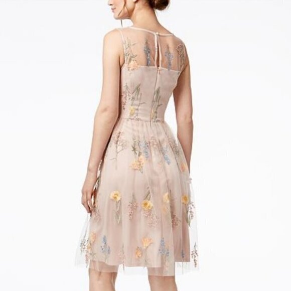 Jessica Howard Blush Pink Pastel Embroidered Flower & Tulle Sleeveless Dress. 10 - Picture 3 of 13